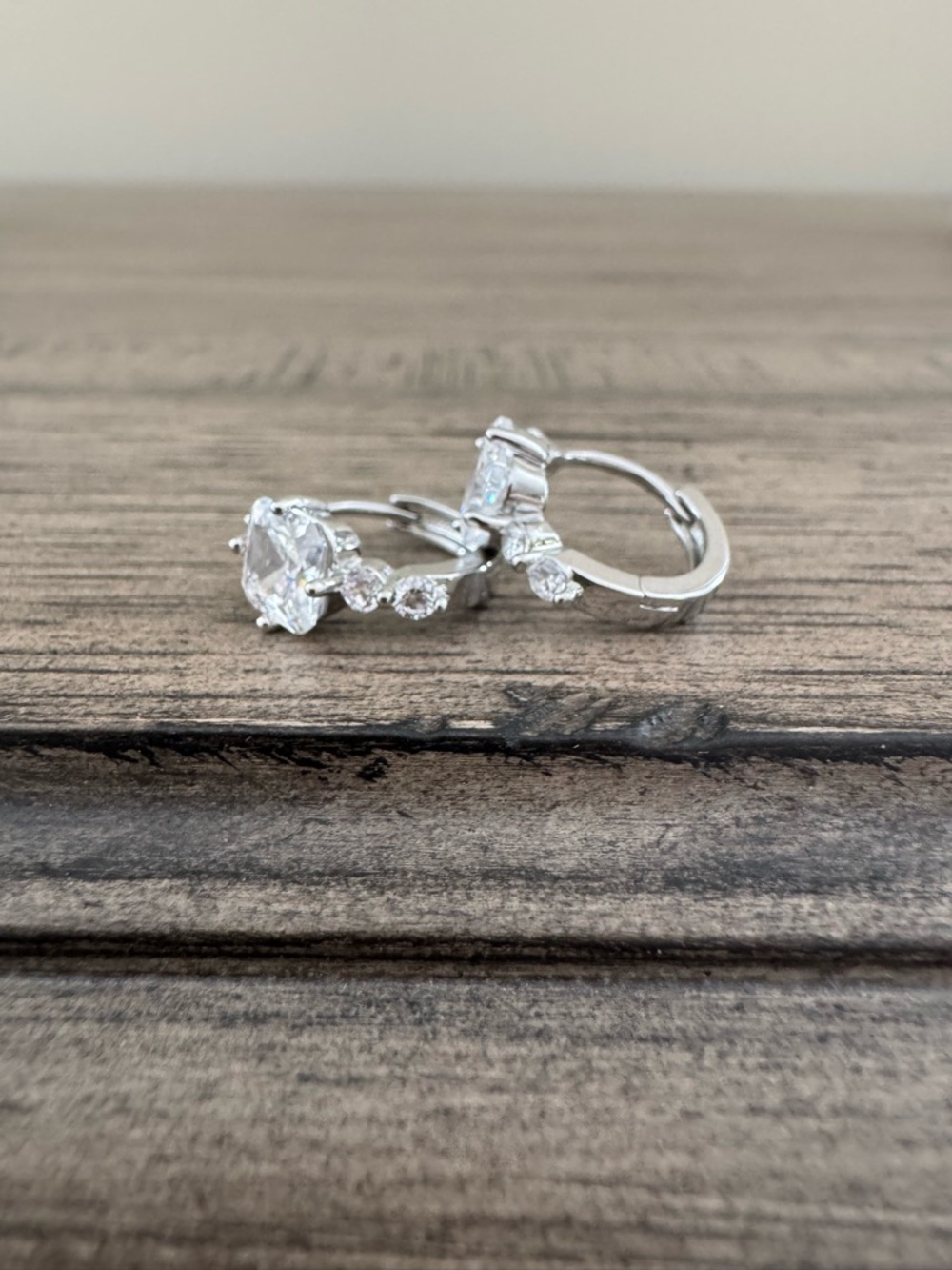 NEW Silver Crystal Huggie Earrings Clear Stones Princess NWOT
